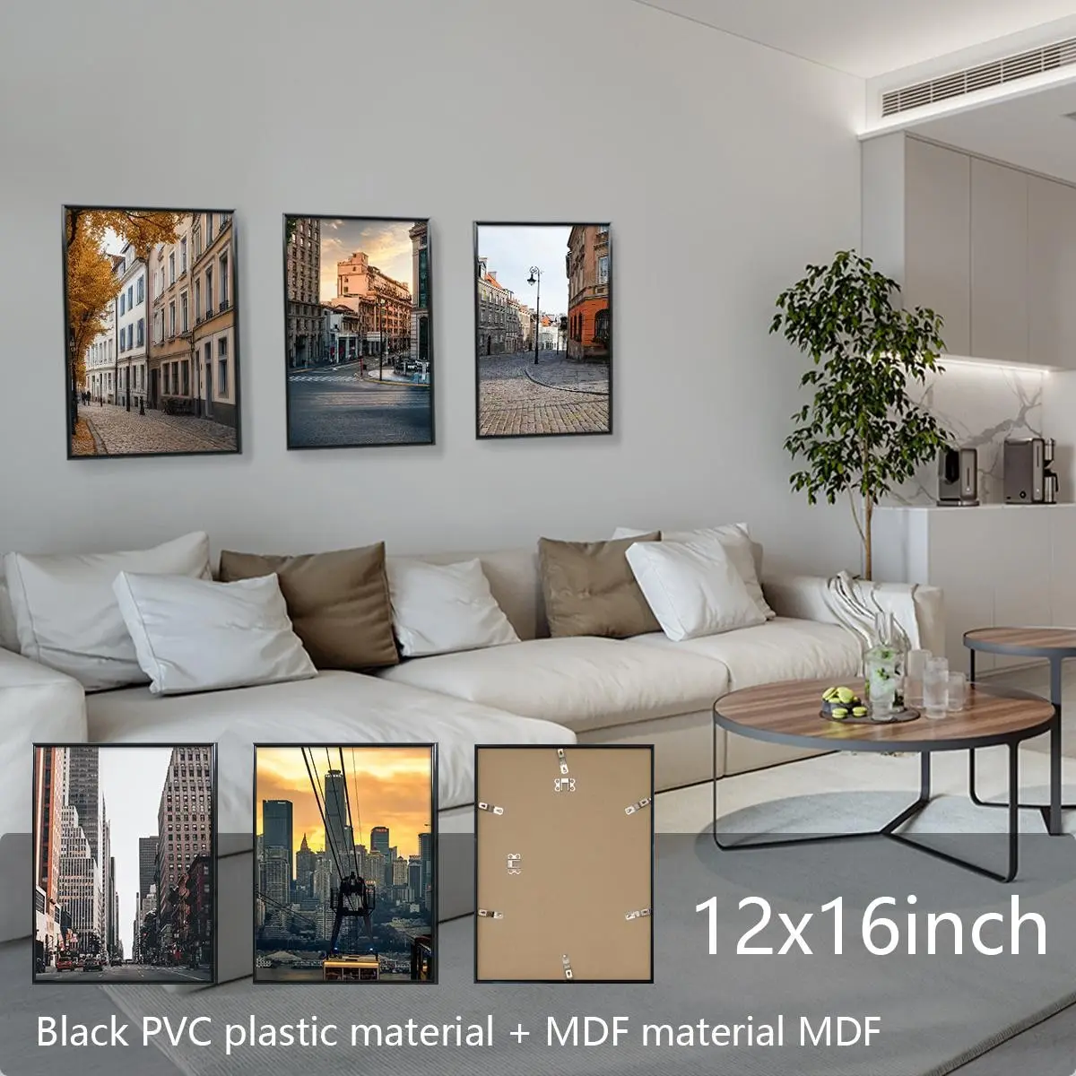 12x16/8x10/5x7 Wall-Mounted Frame Set, PVC Material, Durable Multi-Use Frames, Ideal for Photos, Art, Certificates, Home & Office Decor