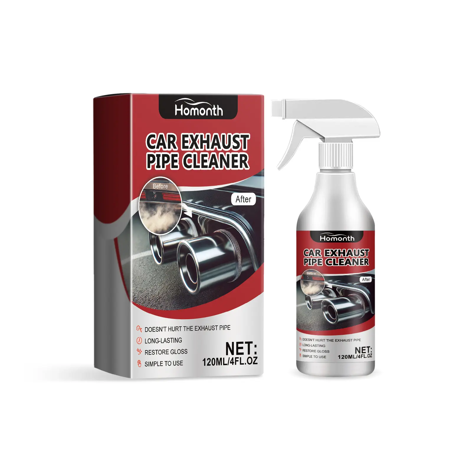 Homonth Car Exhaust Rust Removal Spray - Sodium Bicarbonate Surface Cleaner, No-Wash Pipe Cleaning Agent for Exhaust Pipe Stains, Automotive Car Detailing Products