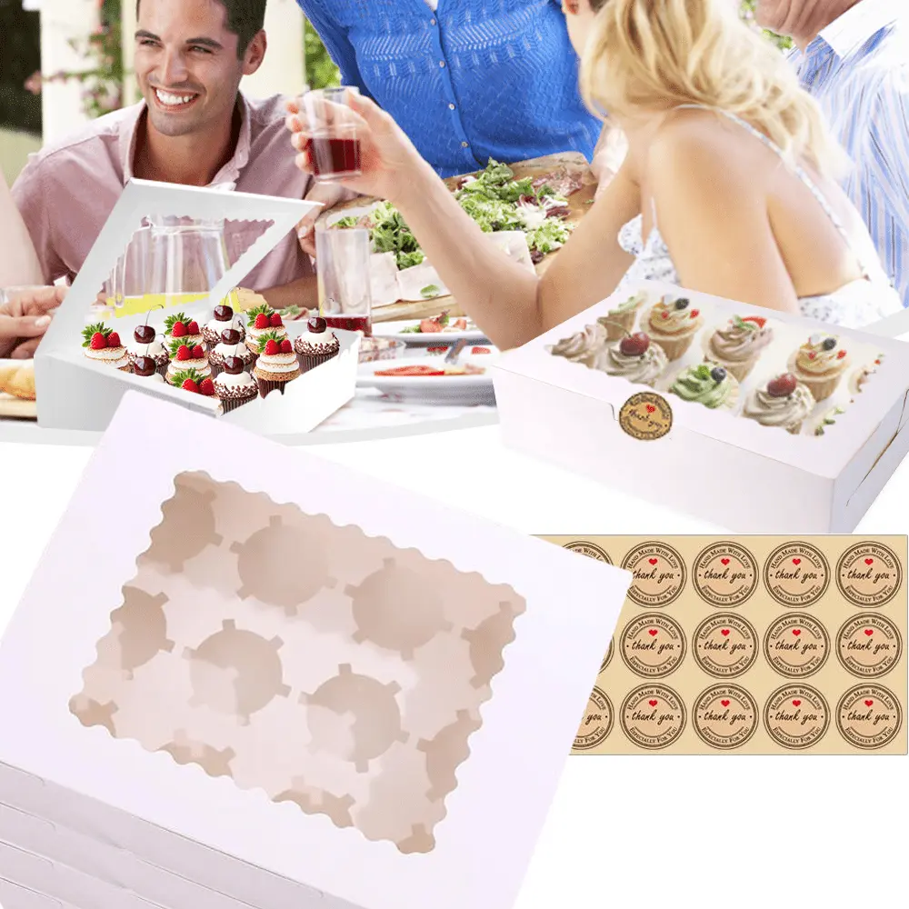 12PCS Cupcake Boxes Cupcake Container with Window White Cupcake Holder Holding 144 Cupcakes Easy Transport and Presentation for Birthday Holiday Party Bakery Supplies