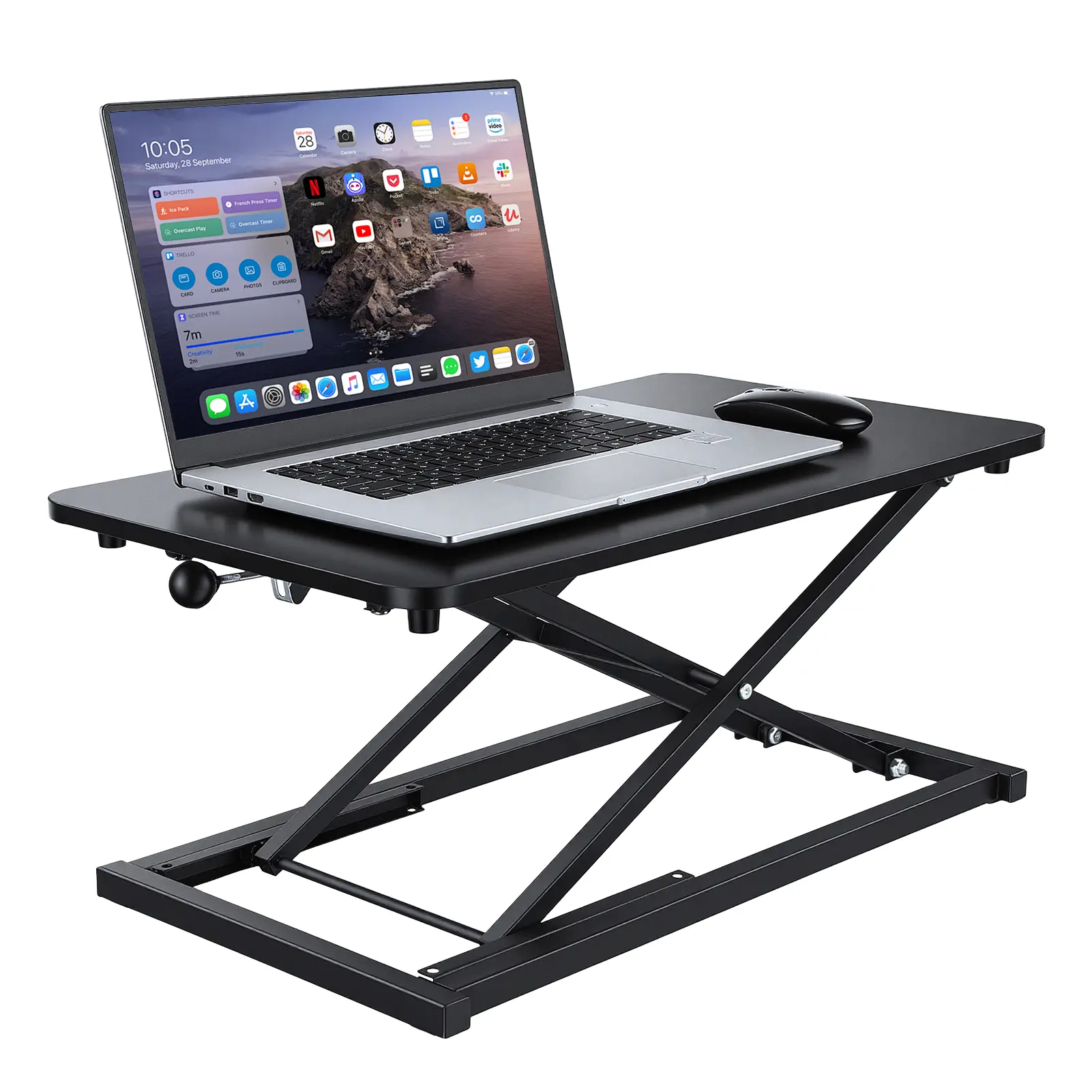 MDF-Free Steel Keyboard and Mouse Riser, 7-Level Height Adjustable Scissor Lift (5.5cm-40cm Range, 23.6x13.4" Size) - Wear-Resistant, Easy-to-Clean Desk Converter for Ergonomic Sit-Stand Workstations, Maintains Healthy Posture, Keyboard Riser, 60Cm X 34Cm