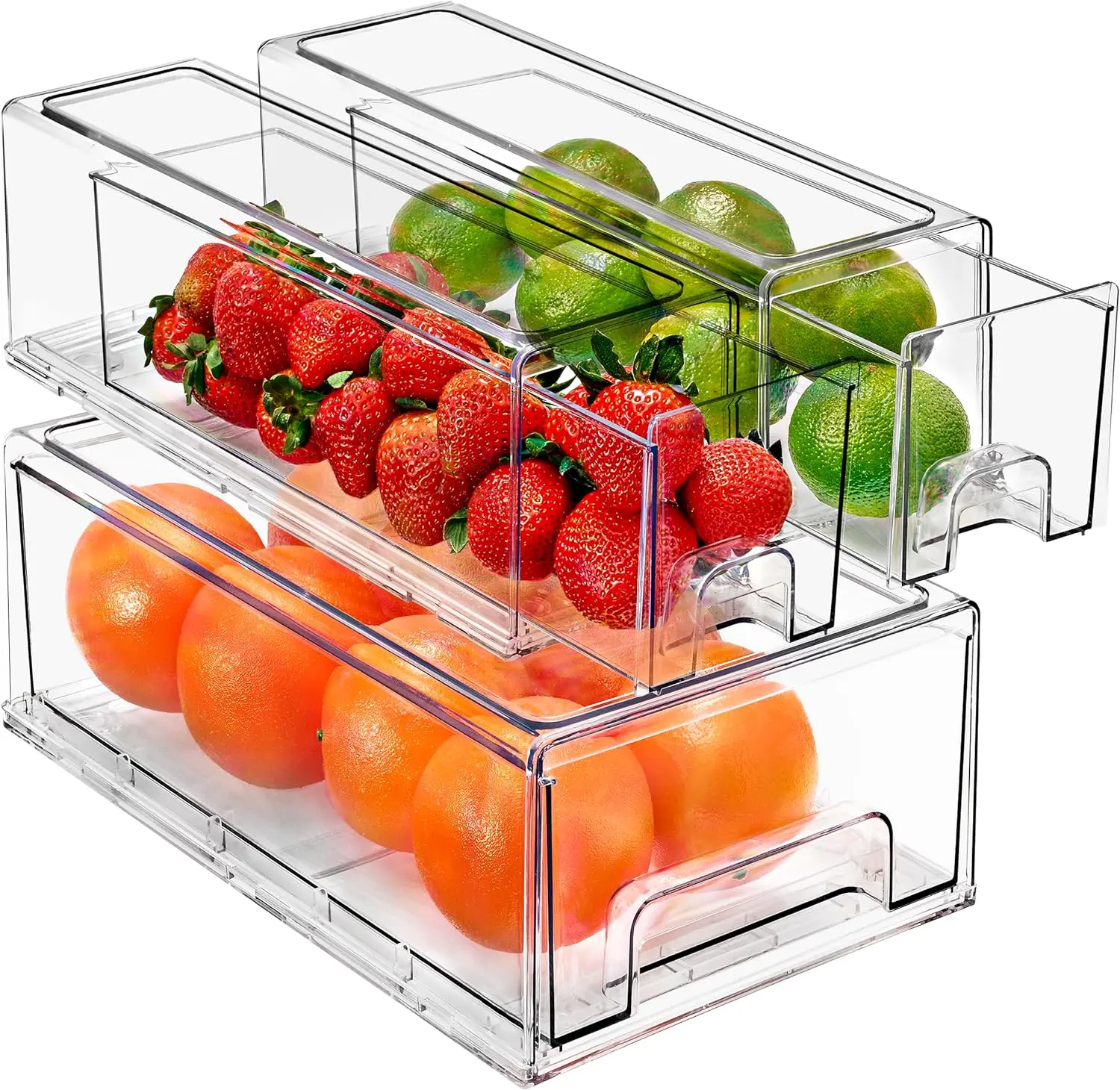 Sorbus Stackable Fridge Drawers - Clear Plastic Rectangle Kitchen Organizer Bins with Lid - 3 Pack & 6 Pack - Crystal-Clear BPA-Free Storage for Cold Cuts & Fresh Fruit - Durable