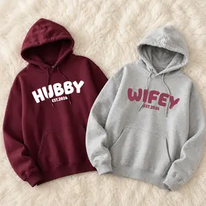 Wifey Hubby Matching Hoodies, Couples Hoodie Set, Personalized Anniversary Sweatshirts, Cute Matching Hoodies for Husband Wife, Est 2026 Pullover