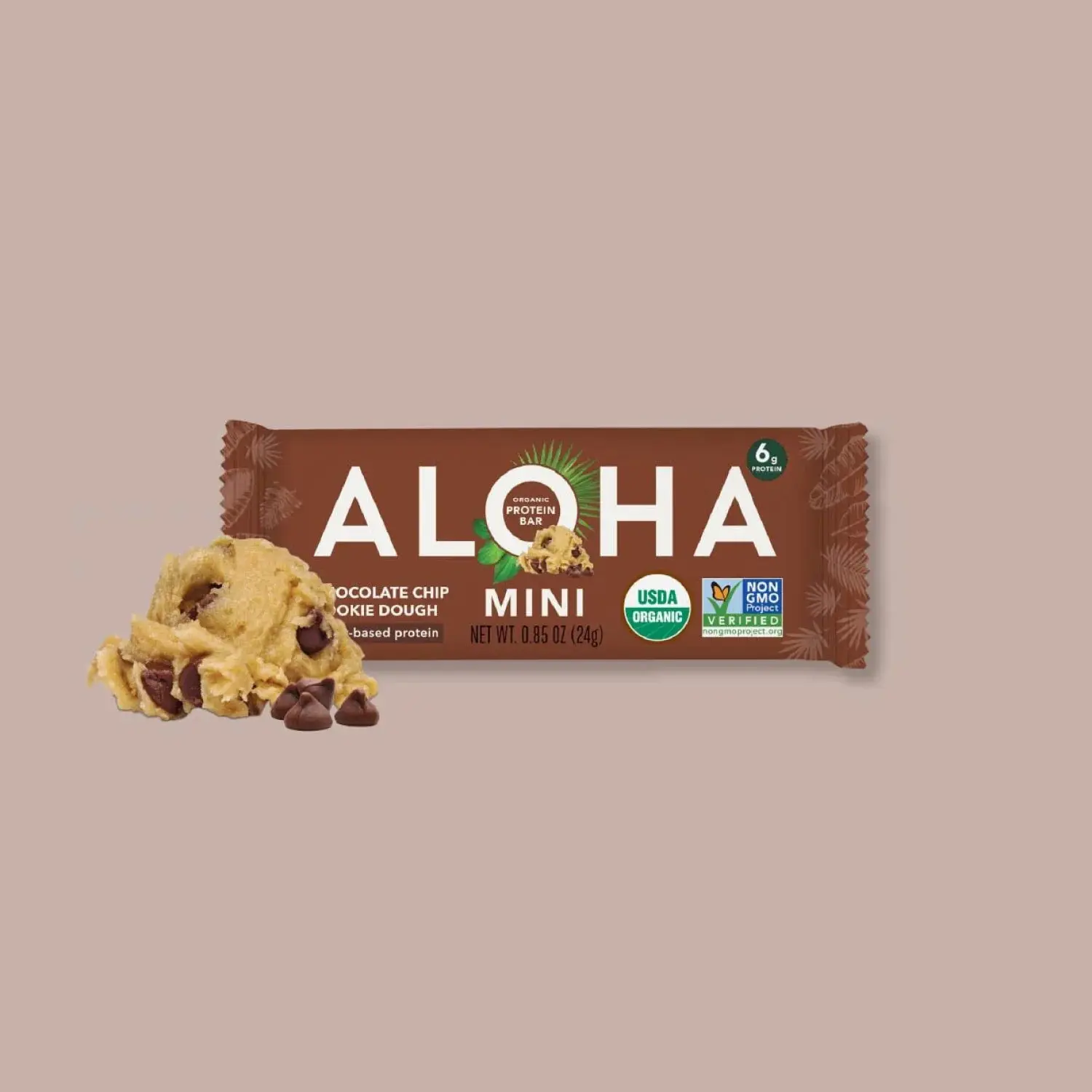 ALOHA Chocolate Chip Cookie Dough Mini Protein Bars | 20 Mini Bars | 6g Plant Protein, 2g Sugar Each | Certified USDA Organic, Vegan, Gluten-Free | Chocolate Chips + Healthy Snack