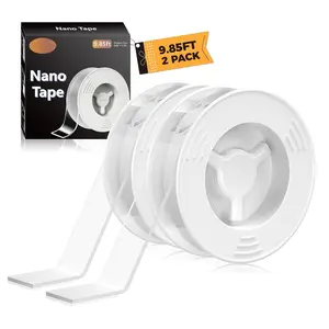 Double Sided Tape Heavy Duty,  9.85FT Nano Tape Double Sided Mounting Tape,  Removable Transparent Wall Adhesive Strips for Poster Carpet, 2 Pack