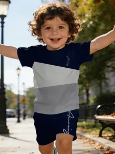 Signature theme set, full-width simple printed baby short-sleeve set, baby casual children's clothing, suitable for daily and outdoor sports. The T-shirt is 100% polyester, a perfect gift for babies! Outfit