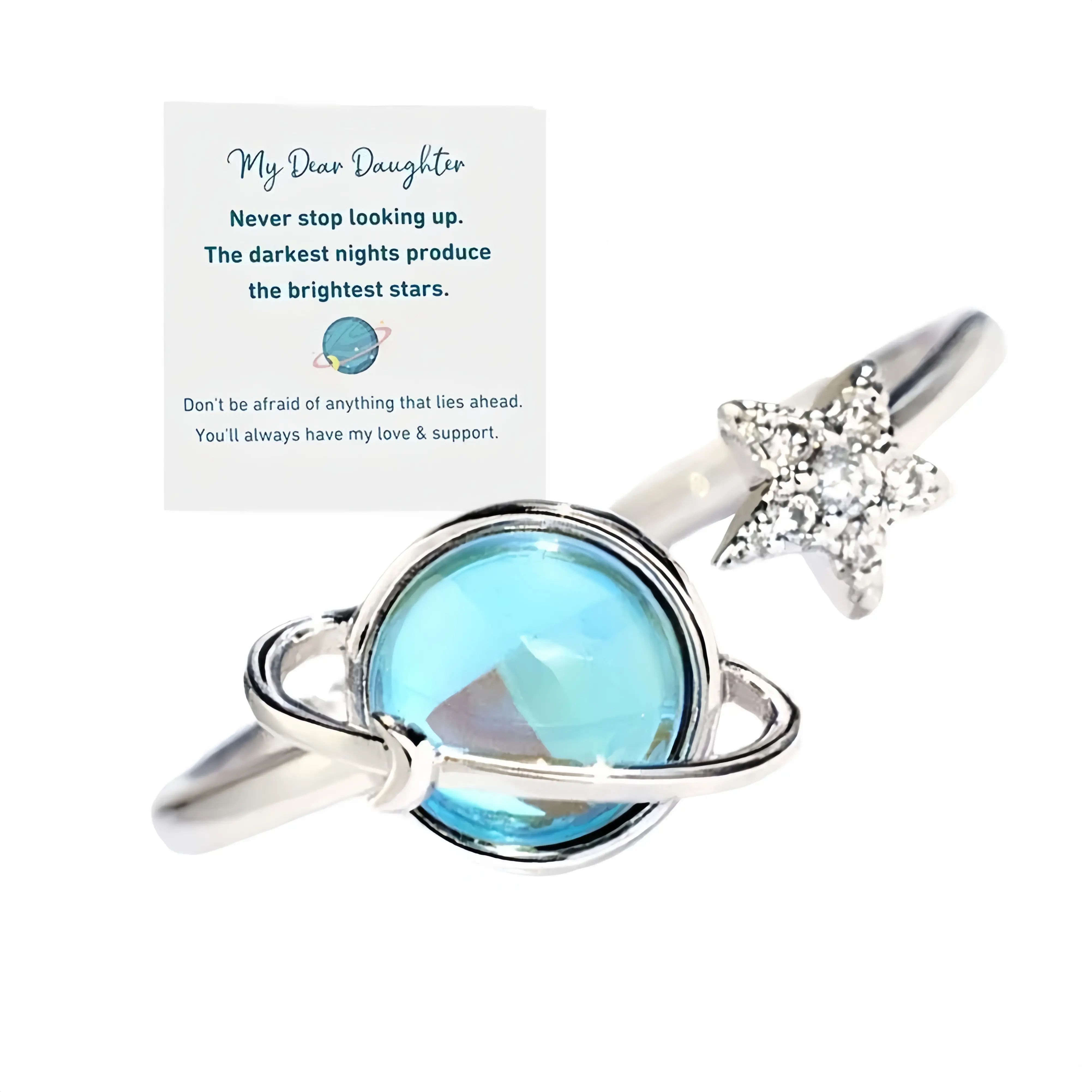 To My Daughter Gift Star & Moon Rotatable Ring for Stress Relief, Fidget Ring for Anxiety Relief, Ideal for Daily Use (No Ring Box)