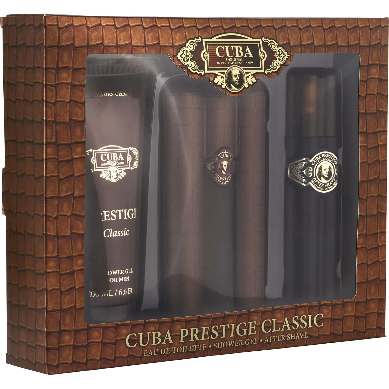 Cuba Prestige Gold Set-Edt Spray 3 Oz & Aftershave Spray 3.3 Oz & Shower Gel 6.6 Oz For Men