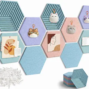 10Pcs Hexagon Felt Wall Tiles with Push Pins & Removable Adhesive Tapes, Thick High-Density Wall Decor for Photo Memo Display & Home Organization