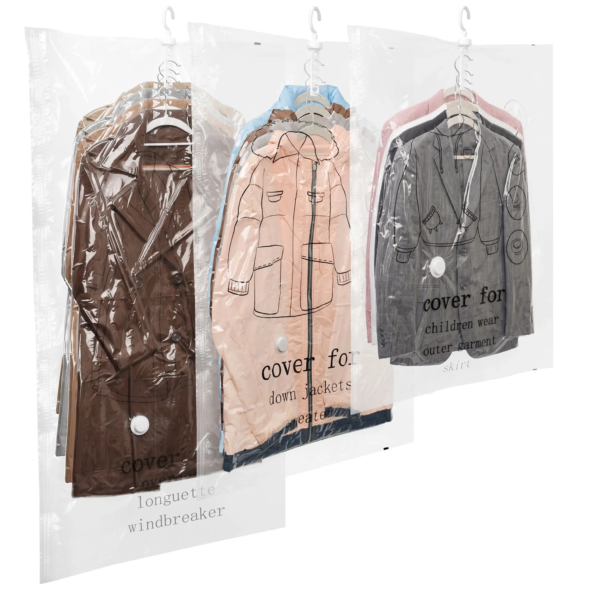 7 PackHanging Vacuum Storage Bags for Clothes - Space Saver Clear Vacuum Sealer Bag with Hook for Suits, Coats, Dresses | Closet Organizer