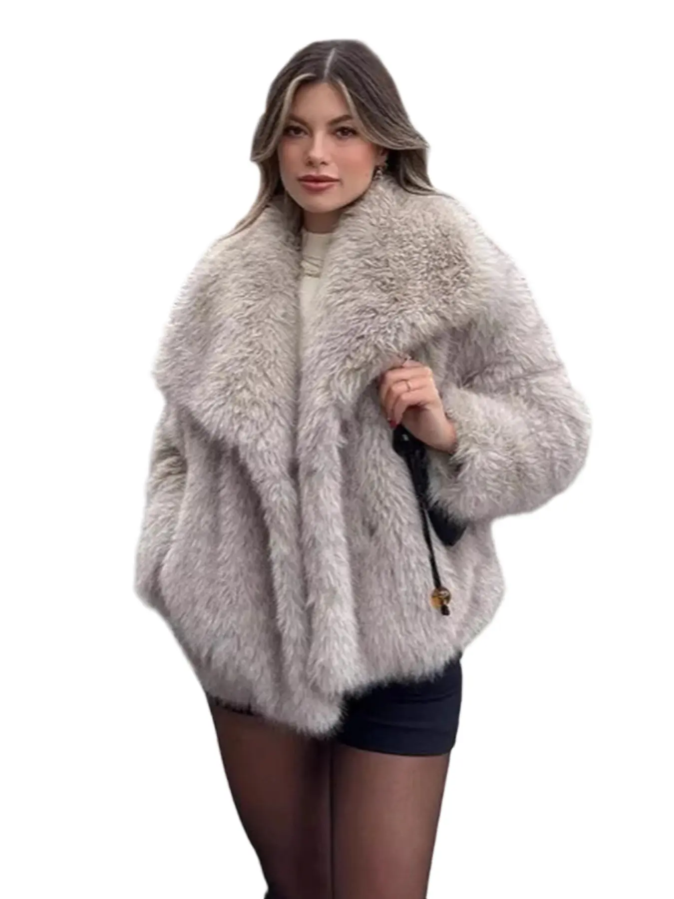 Faux Fur Coat For Women Oversized Notched Lapel Jacket Ins Fashion Winter Fake Mink Fur Coat