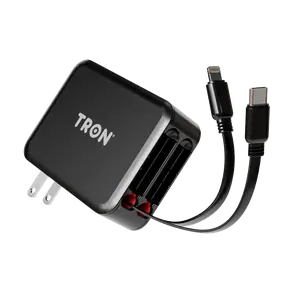 3-in-1 Fast Charging Wall Adapter | Built-in USB-C & Lightning Cables