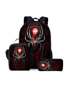 Spider pattern printed 17-inch backpack three-piece set (single-layer backpack + shoulder strap lunch bag + single-layer pencil case) Backpack Combo