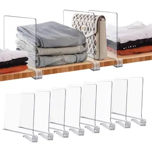 8 Pack Acrylic Clear Adjustable Vertical Shelf Dividers for Closet Organization and Storage, Closet Separators for Clothes Books Bags, Suitable for Bedroom and Kitchen Wood Shelves