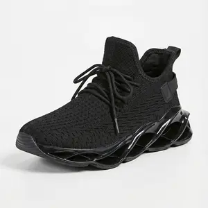 Black Knit Sneakers with Lace-Up Closure and Comfortable Sole