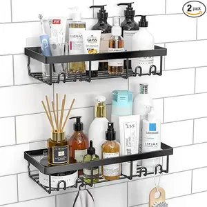 Shower Caddy Shelf Organizer Rack, Self Adhesive Black Bathroom Shelves Basket, Home Farmhouse Wall Inside Organization and Storage Decor