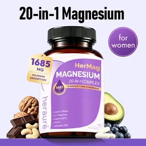 HerAuré 20-in-1 Magnesium Complex 1685mg – For Brain Fog Relief, Reduce Overthinking & Calm Mind, Stress Relief & Sleep Comfort, Supports Digestion, Muscles & Energy, with 12 Advanced Forms of Magnesium, B6, Zinc & Slippery Elm,Summervibes