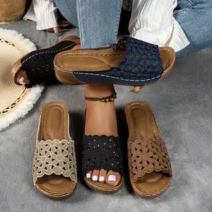 Women’s new embroidered wedge slide sandals—elegant and fashionable, featuring cutout floral design; lightweight and comfortable. Comfortable to wear, stylish and convenient—your top choice for going out, and a must-have gift.