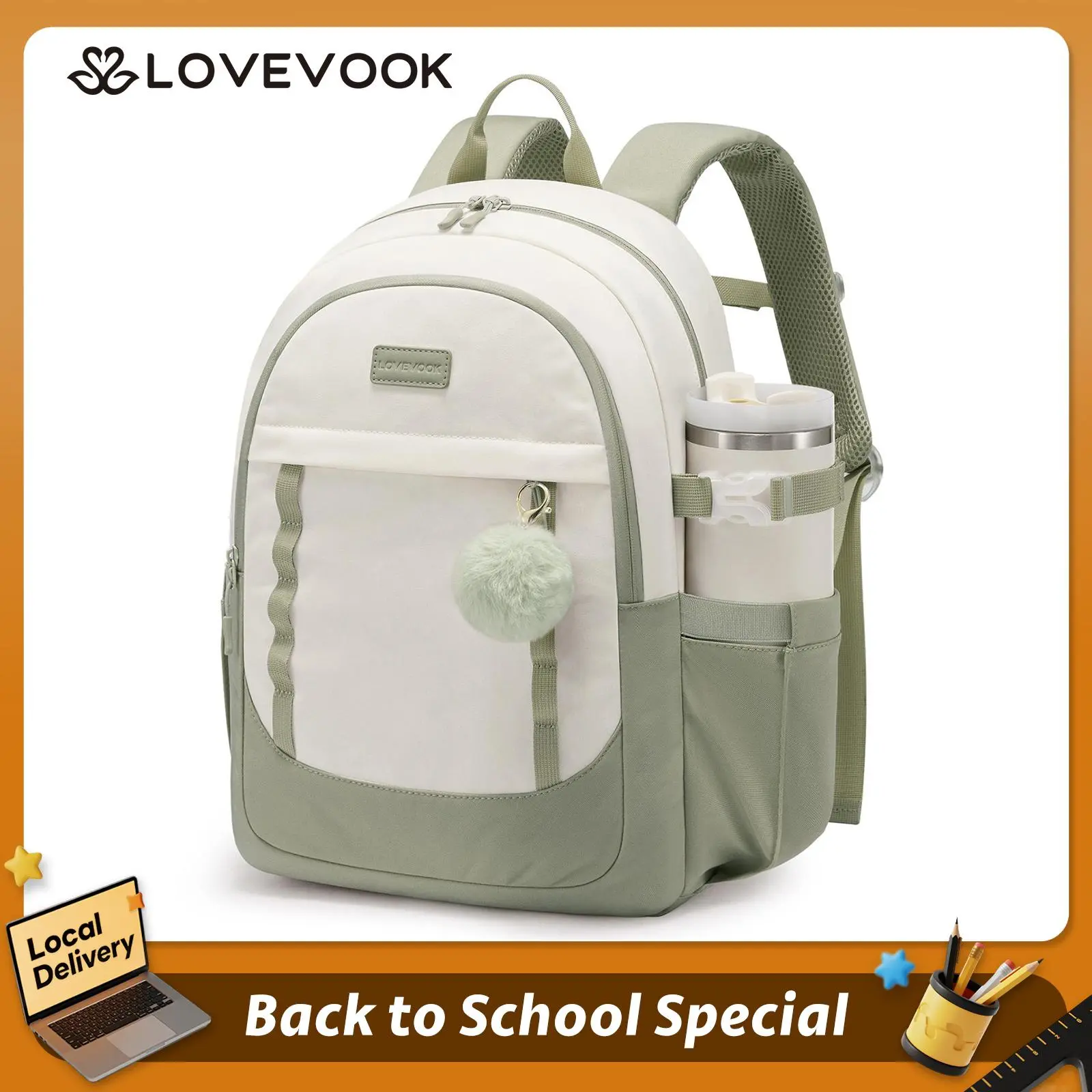 LOVEVOOK School Backpack for Teen Girls, Backpack for School, Teen Backpacks for 8-16 Teenage, Lightweight Bag with Laptop Compartment, Cute Bookbag for Girls, Casual Travel Bookbag
