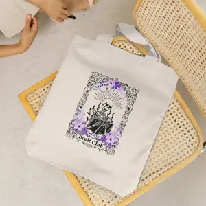 Purple Floral Book Club Cotton Canvas Tote Bag ish
