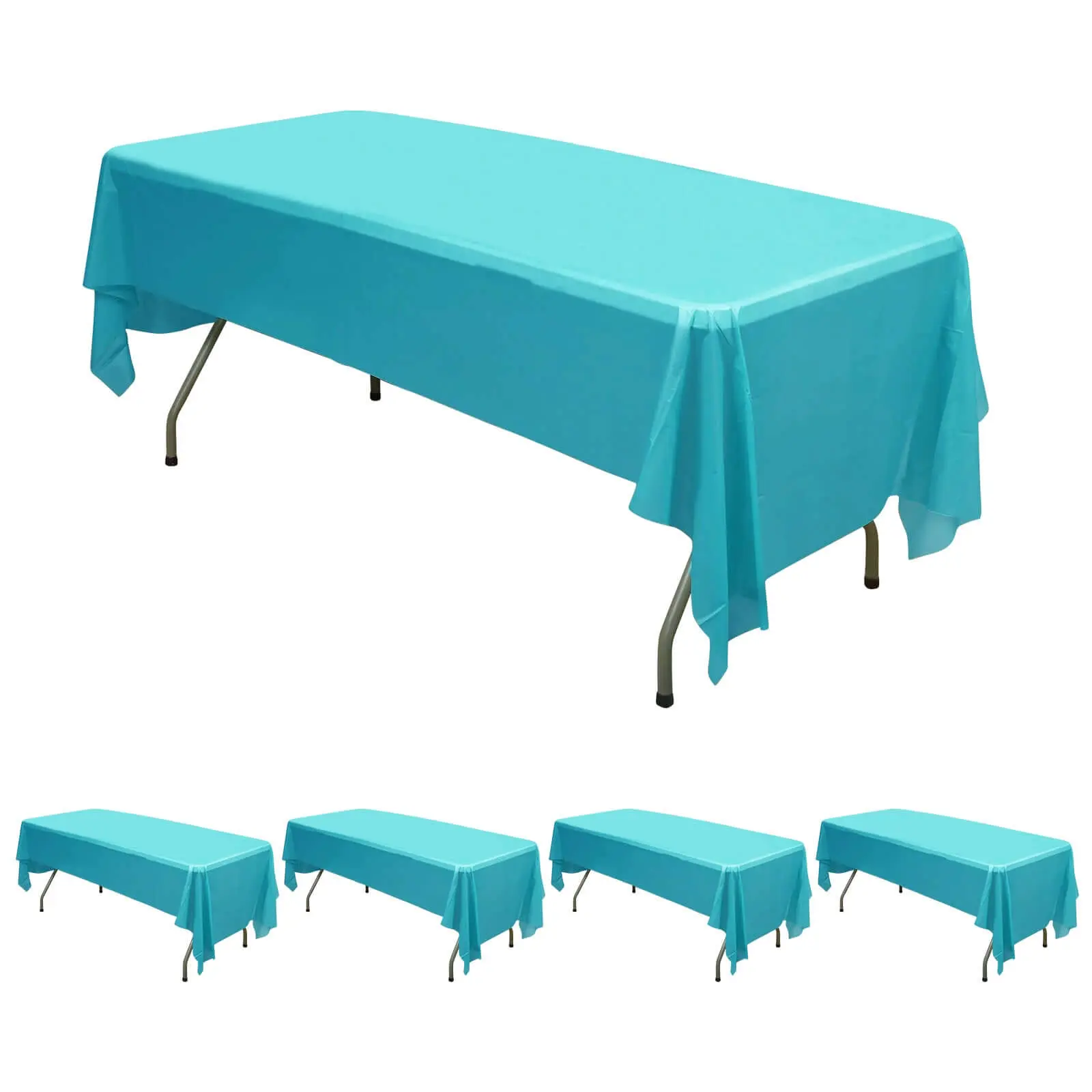 5-Pack Outdoors PVC Waterproof Disposable Plastic Table Covers, 54"x108" Turquoise Rectangle Tablecloths for Outdoor Tables