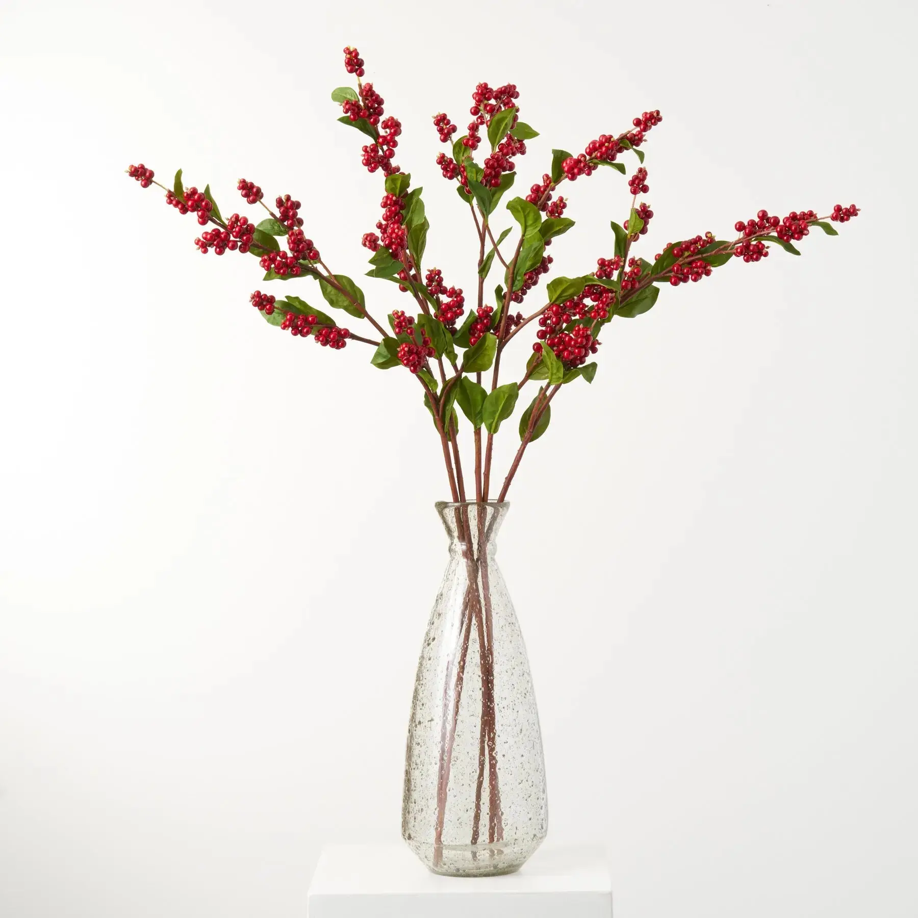 39" Artificial Synthetic Long Red Berry Cluster Branch, Bendable Snowberry Stem with Green Leaves, Easy to Bend or Cut with Wire Cutters, Holiday Christmas Festive Decor