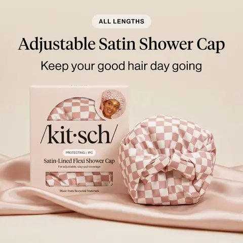 All Lengths Adjustable Satin Shower Cap - Kitsch Reusable Waterproof Cap for Long & Short Hair - Blowout, Silk Press & Braids Protection