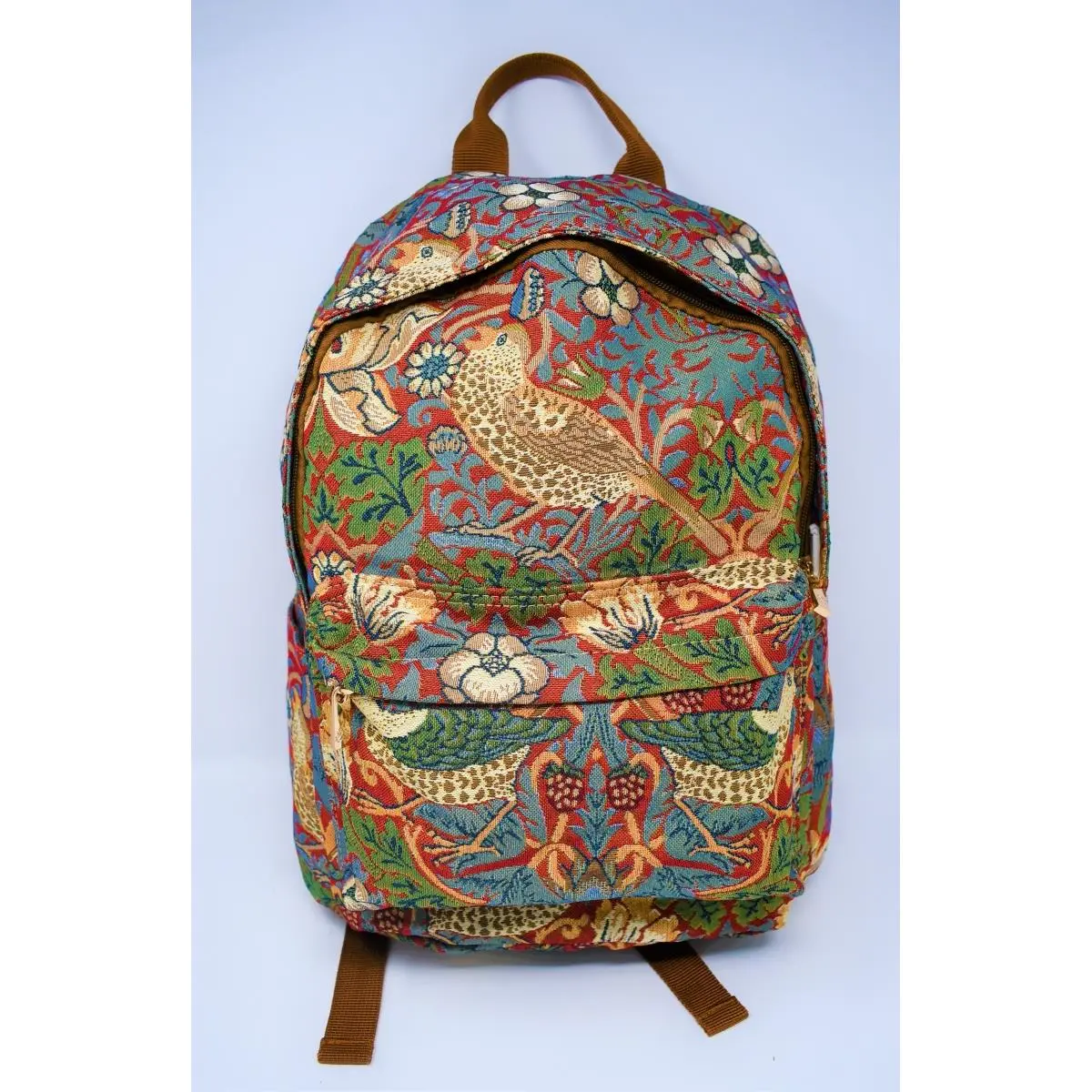 212 MAIN Strawberry Thief Print Sinobrite Large-Capacity Functional Tapestry Backpack, Casual Lightweight Carry-All Embellished Graphic Backpack, Carry-All Backpacks, Embellished Graphic Backpacks