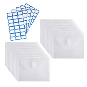 20 pcs Clear Plastic Envelopes with Hook Closure Ploy Envelope Receipt Stickers Storage Holder