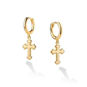 Fettero Dainty Gold Cross Huggie Hoop Earrings Simple Cute Cross Hoop Earrings Charm Tiny
