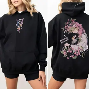 [Made In USA] Mitsuri Kanroji Obanai Iguro Hoodie, Demon Slayer Anime Couple Fan Gift, Two Sided Design, Casual Streetwear, Soft Cozy Unisex Pullover