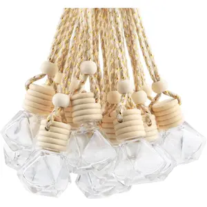 20 Pcs 8ml Hanging Car Air Freshener Diffuser,Empty Refillable Clear Glass Essential Diffuser Oil Aromatherapy Fragrance Perfume Pendant Vials with Wooden Caps & Hanging String