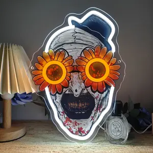 Terifiier Art the Clown Neon Sign, USB Powered Single Color Horror Movie Inspired LED Wall Light, Scary Decor for Bedroom, Game Room, Bar or Halloween Party 10.24x13.78 inch