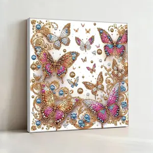 A framed pearl and diamond painting set, Diamond Painting Kit | Butterfly Pattern, acrylic paint canvas, suitable for wall decoration in living rooms, bedrooms, and studies; a great choice for Christmas, New Year's, and birthday gifts.