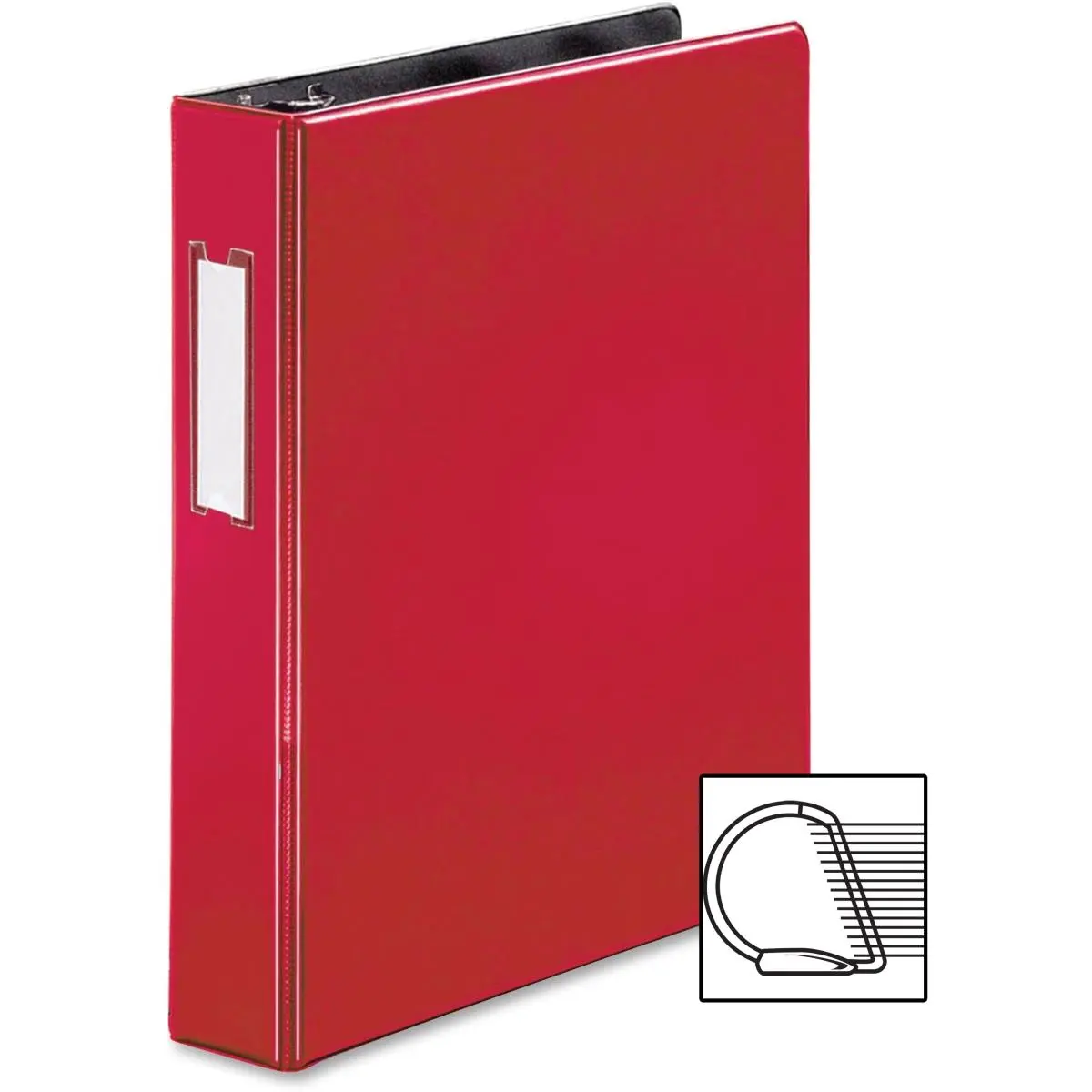Business Source BSN33128 Red 1.5 in. Ring Binder - 1-1/2" Back-Mounted Slanted Rings, Label Holder on Spine, Lay-Flat View, Sheet Security, Holds Up to 375 Sheets for Projects