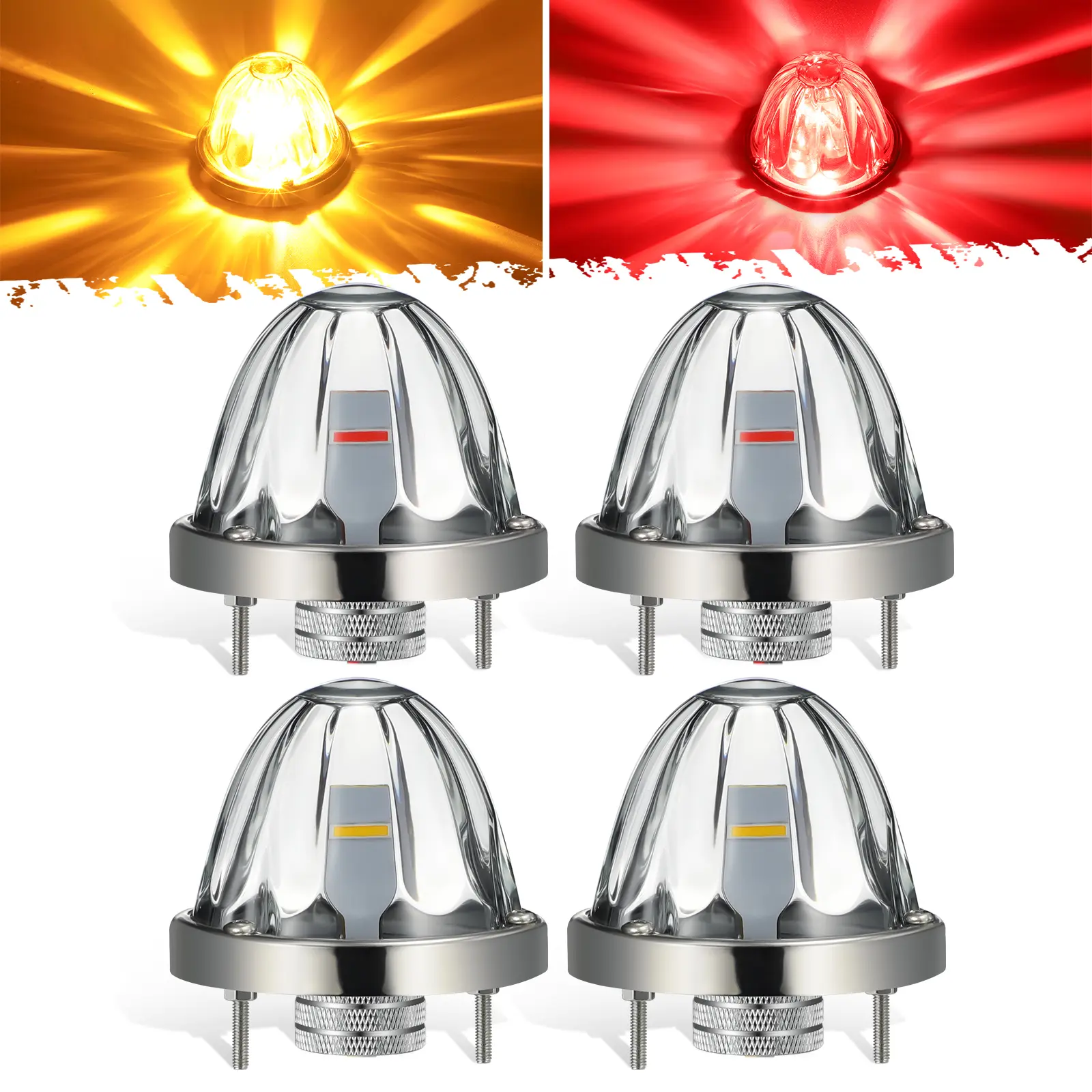 Partsam Dual Color Amber Red LED Glass Watermelon Lights Clear Lens