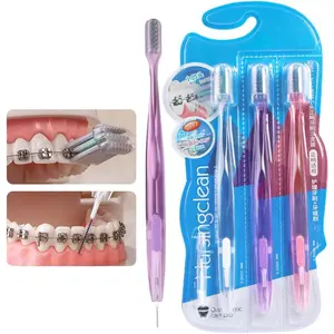 Concave Orthodontic Tuft Toothbrush for Braces Brackets - Soft Bristles Oral Flossing Gum Care Tool with Tail-Mounted Interdental Brush, 3-Pack, Flossing Toothbrush Toothbrushes