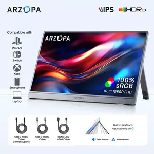 ARZOPA 16.1" Portable Monitor 100%sRGB FHD 1080P Portable Laptop Monitor Display IPS Eye Care Screen for High-end Office & Entertainment