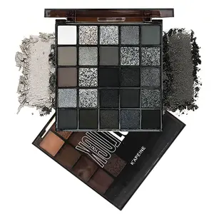 25 Shades No Fallout Smokey Eyeshadow Palette, Cool Gray Matte & Glittery Shimmer, Creamy Smooth Powder Natural to Smokey Eye, Daily Wear to Evening Party Makeup, Soft Blend Eye Set