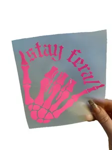 Stay Feral Permanent Waterproof Vinyl Decal - 6x6 Inch Pink Skeleton Design Adhesive Sticker for Durability and Style