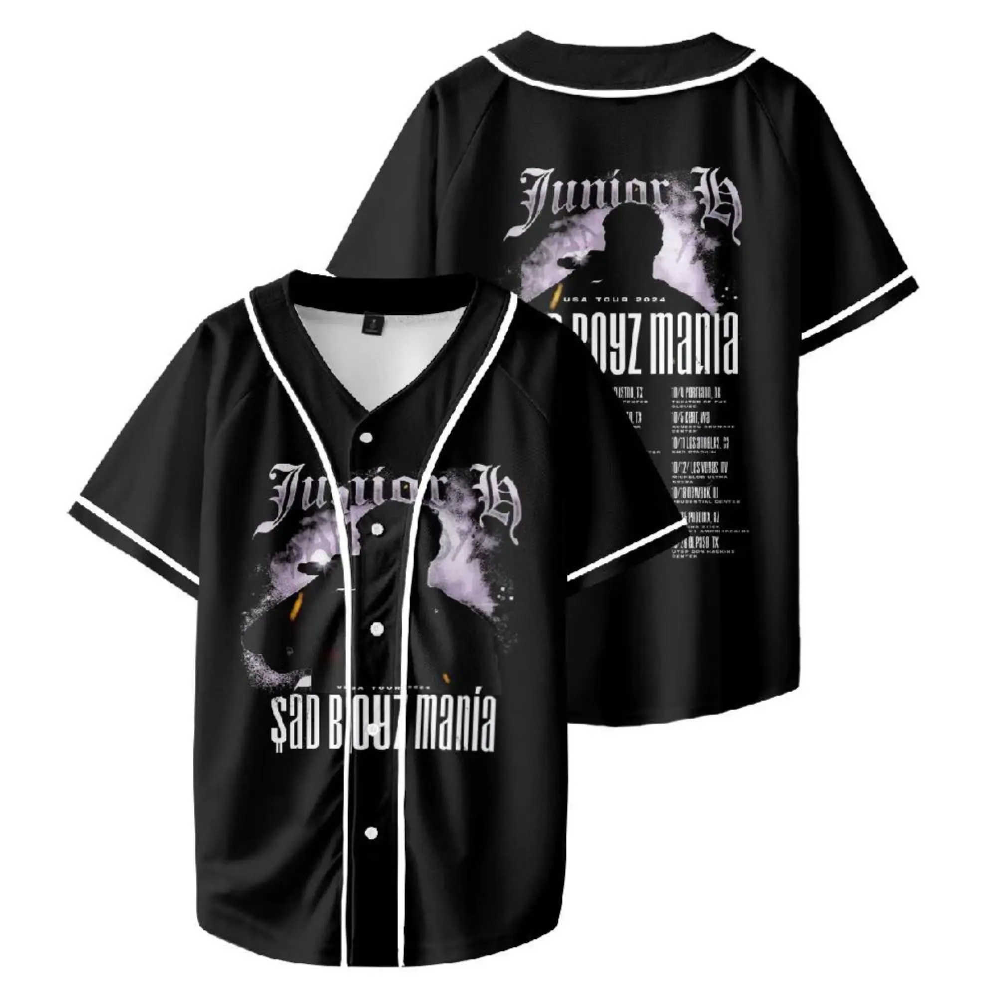 J-Junior H World Tour 2024 Baseball Jersey V-neck Tee Shirt Streetwear, Black 3D Print Summer Hip Hop Short Sleeved, Hip Hop Short Sleeve Baseball Jersey, 3D printed baseball uniform Harajuku street, gift for him, baseball jersey, J-Junior H