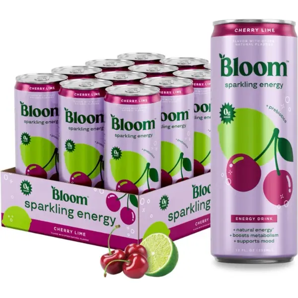 Sparkling Energy Drink - Natural Caffeine, Zero Sugar, 180mg Caffeine - Antioxidant-Rich w/Green Coffee Bean, Green Tea Extract, Prebiotics - Cherry Lime - 12oz 12 pk
