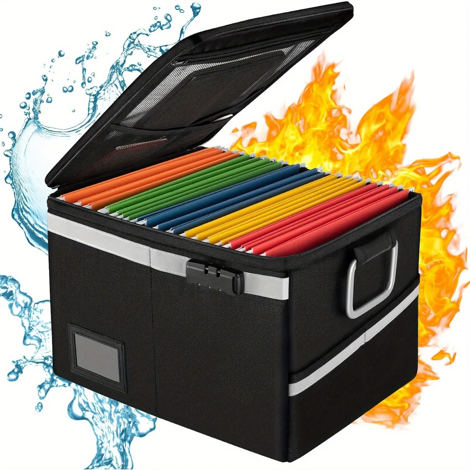 Fireproof file box with lock, waterproof multi-layer file box organizer for hanging letters/legal folders, foldable anti-static file safe, portable home office storage file cabinet