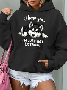 [Cozy Husky Hoodie] Cozy Pastel Pink Women's Funny "I Hear You..." Siberian Husky Graphic Hoodie - Warm Comfortable Fabric, Side Pockets, Soft Material, Casual Wear, Cute Design, Perfect Winter Gift for Dog Lovers Hoodie