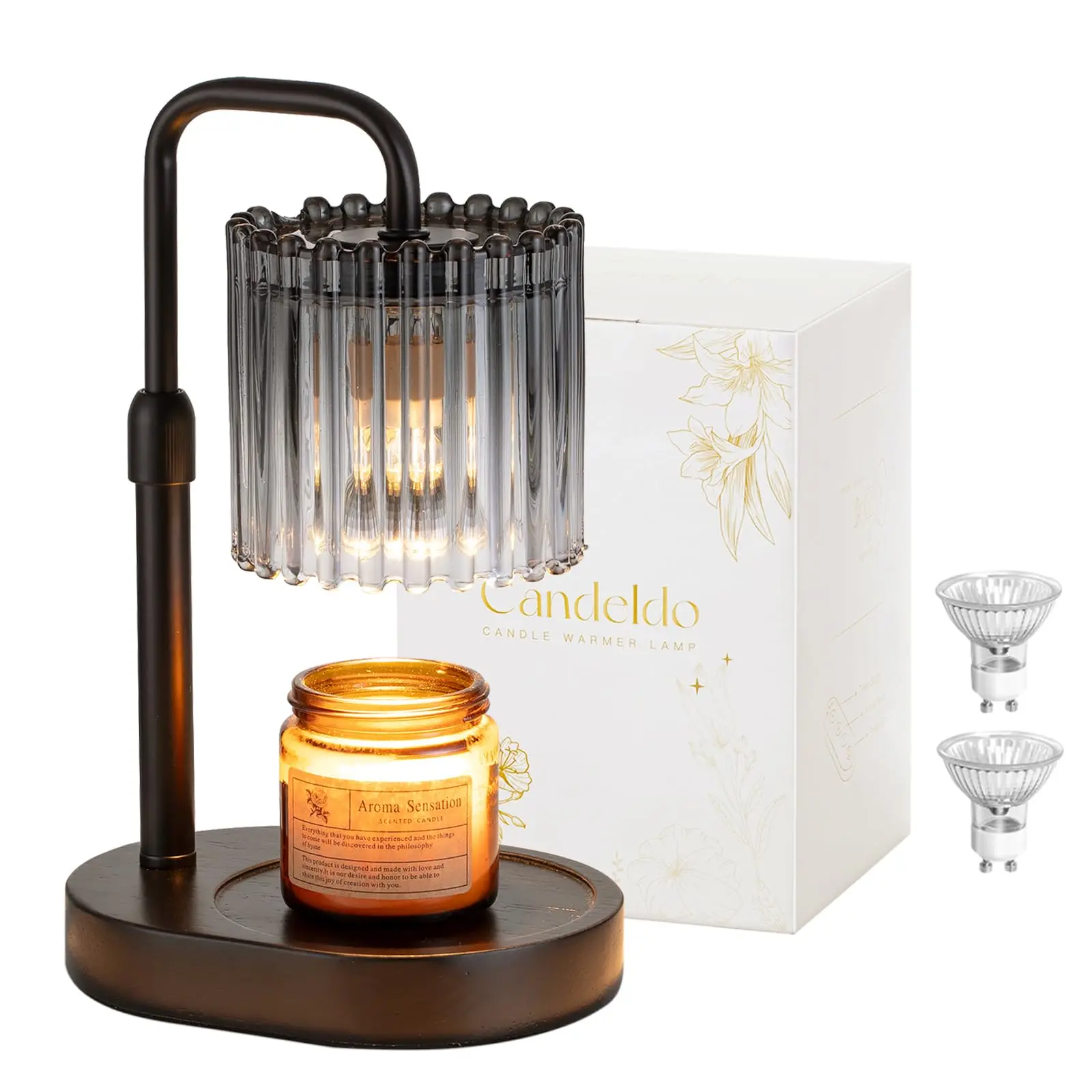 Crystal Vertical Stripe Candle Warmer Lamp with Timer, Height Adjustable Wax Melt Dimmable with 2 Bulbs Modern Bedroom Decor for Women, Home Decoration Home Accessories summerwins