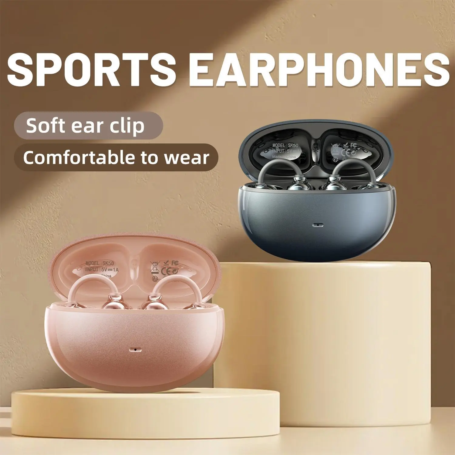 SK50 Clip-on Earbuds,Open Ear Earbuds Wireless Bluetooth 6.0, Lightweight Open Ear Headphones with C-Shaped Bridge,Slim Hook,30H Battery,Waterproof,for Glasses Wearers and Workouts Open ear clip headphones Electronic Headset