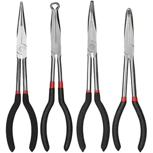 4pcs 11" Hose Gripper Plier & Long Reach Pliers Set, Straight, 45, 90-Degree Angle Pliers, 5/16-Inch, 1/2-Inch, 3/4-Inch Dia Hose Grip Pliers, Extra-long Pliers for Hard-to-Reach Narrow Spaces