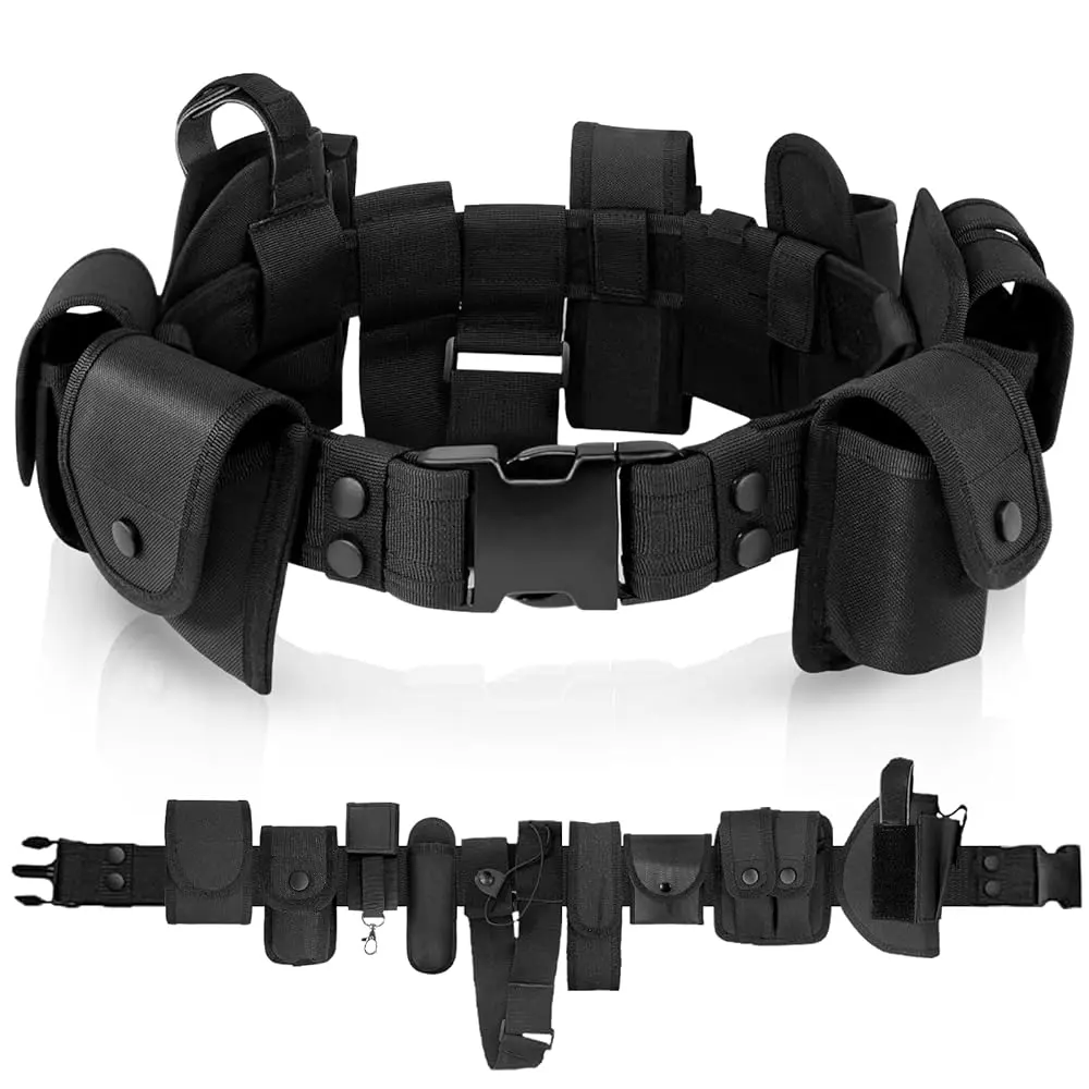 Odoland Police Security Modular Equipment System - Molded Duty Belt Set with Colt 1911, Flashlight, Baton Holsters