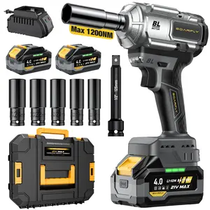 SOARFLY 1200NM (900FT-LBS) Cordless lmpact Wrench, For Automobiles, Trucks, 2x 4.0Ah Batteries, Fast Charger, 3000RPM, 5 Sockets & 1 Extension Bar