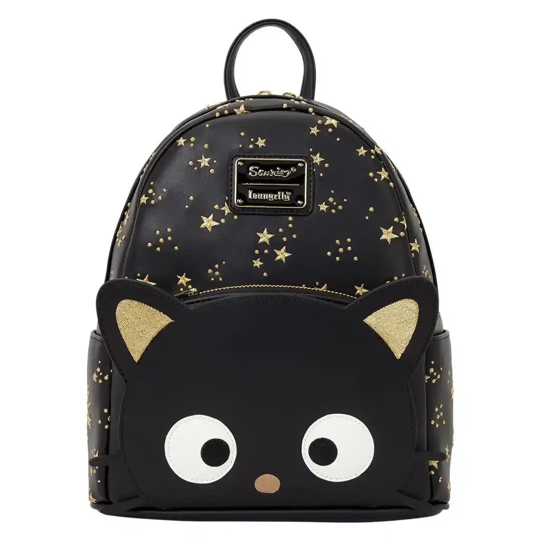 Sanrio Chococat Stars Quilted Mini Backpack, Casual Metallic Faux Leather with Embroidered Animated Face Details, Casual Printed Backpack, Trendy Backpack