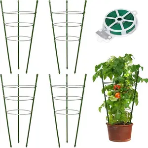 Tomato Cage Plant Support Stakes, Set of 4 Adjustable Poles for Climbing Plants, Includes 20m Garden Twine for Rose Support, Garden Obelisk Trellis, Garden Supplies